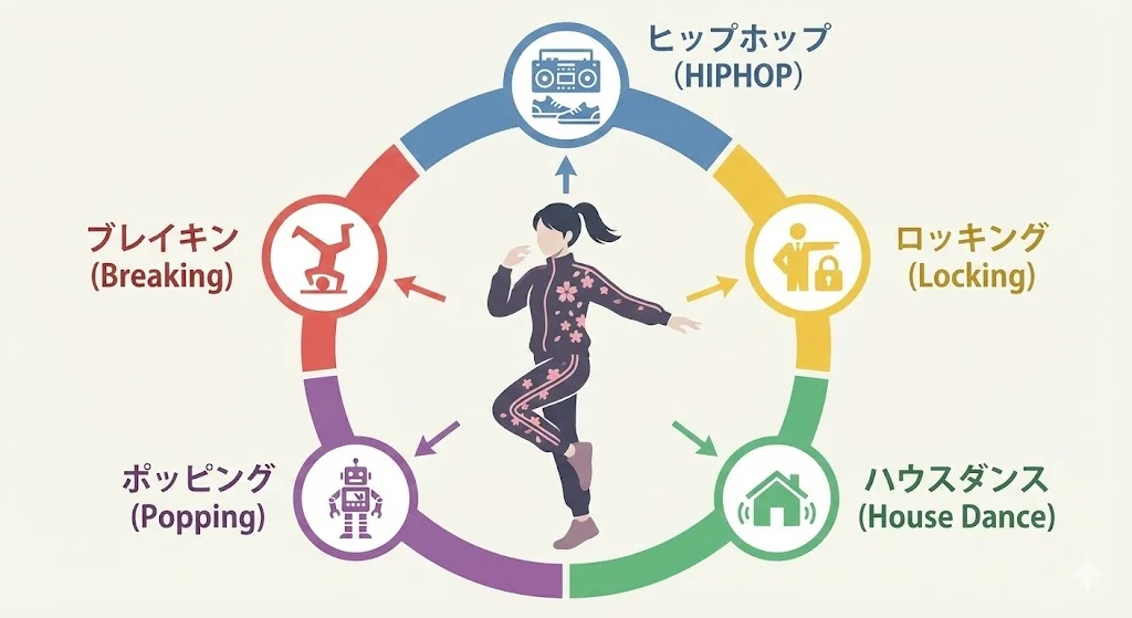 本文中:ストリートダンスの主要な種類セクション