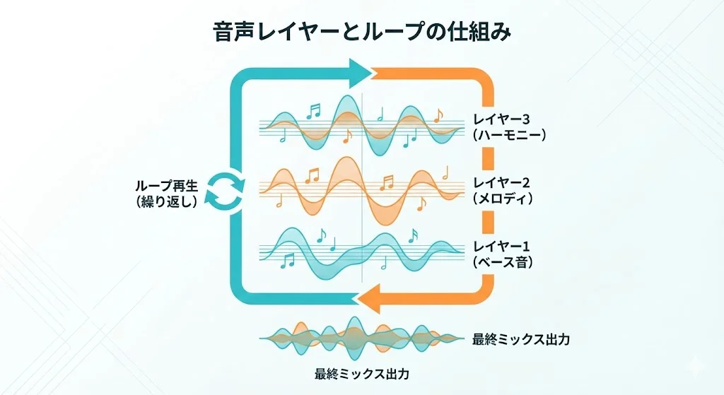 本文中:音を重ねるセクション