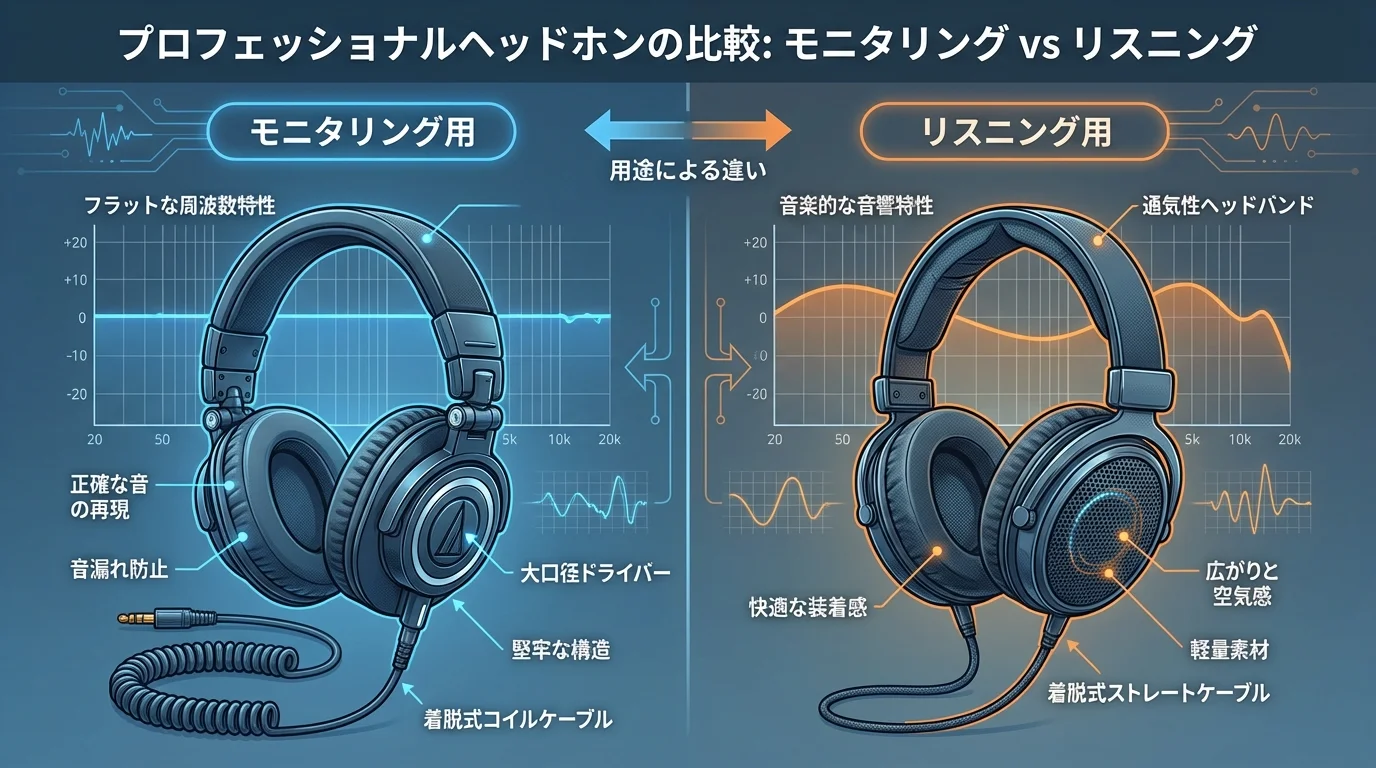 本文中：モニターヘッドホンと普通のヘッドホンの違いセクション