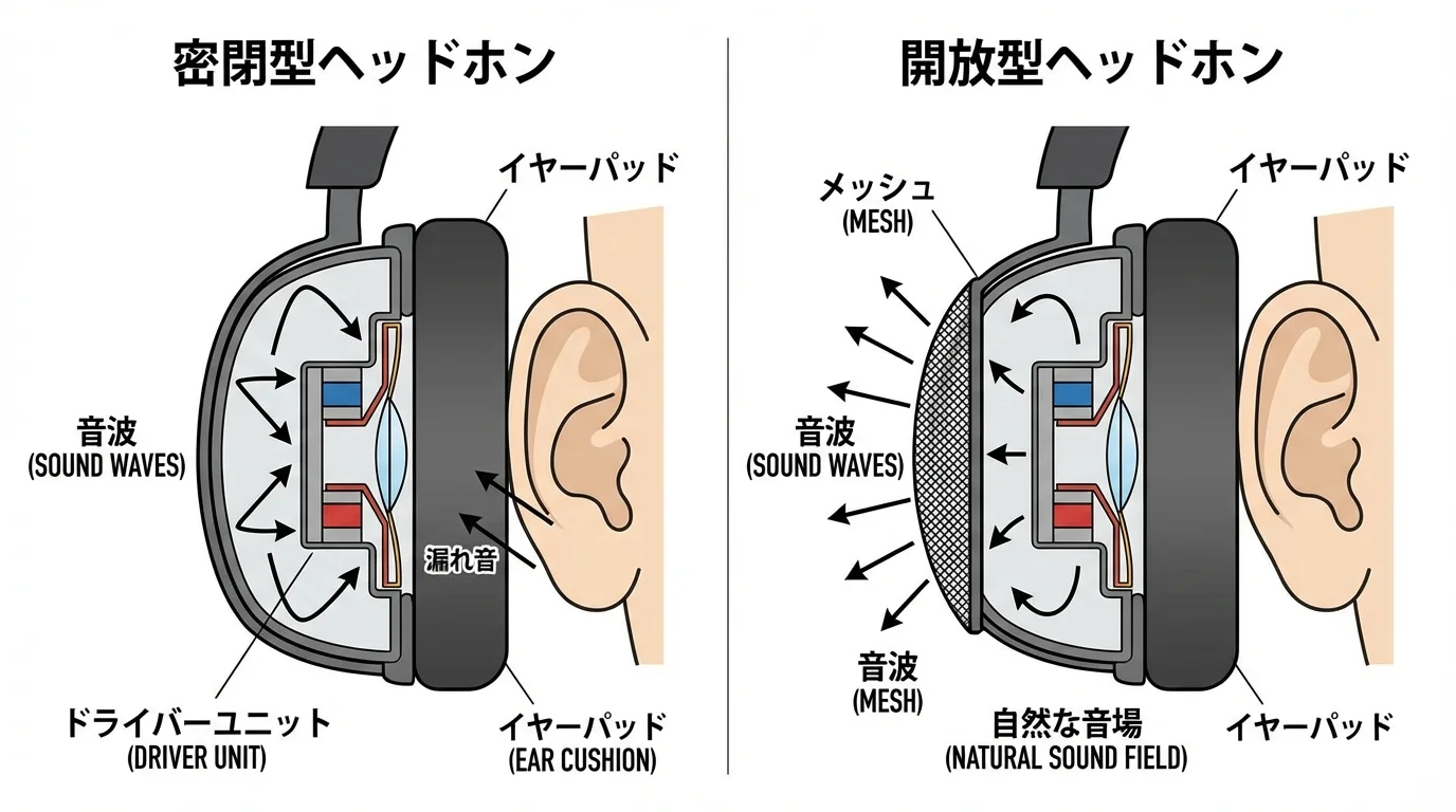 本文中：開放型と密閉型の解説セクション