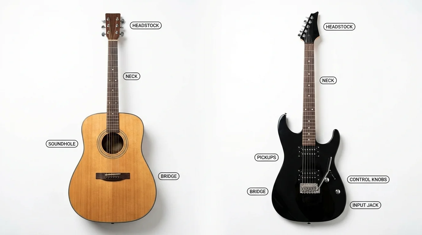 本文中:アコースティックギターとエレキギターの比較セクション