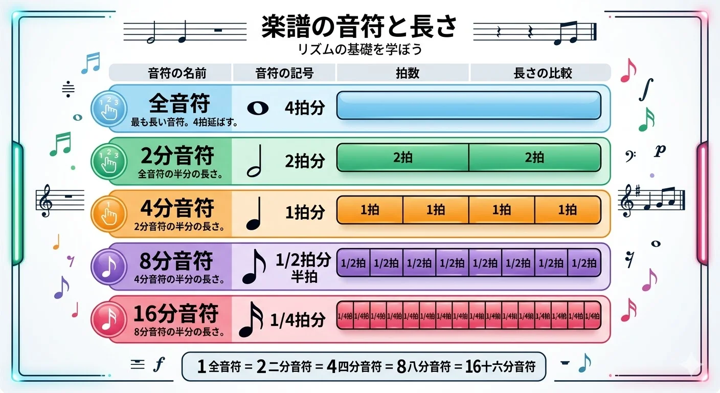 本文中：音符の種類と長さセクション