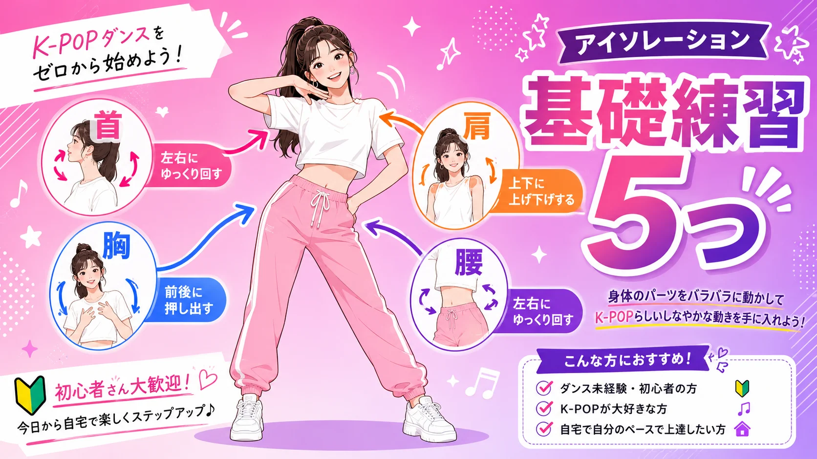 K-POPダンス初心者向けの基礎練習アイソレーション(首・肩・胸・腰)