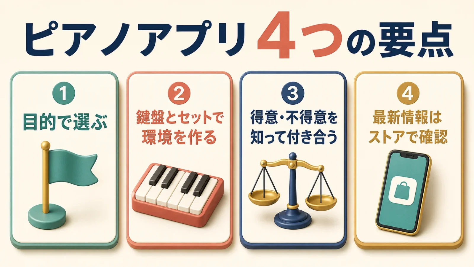 記事の要点4つを並べたまとめカード図。