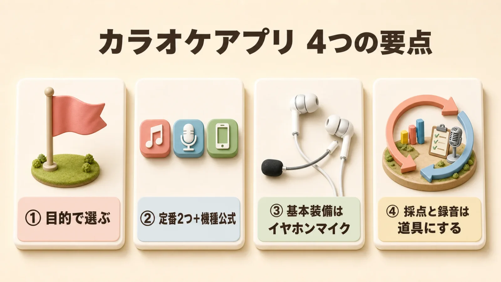 記事の要点4つを並べたまとめカード図。