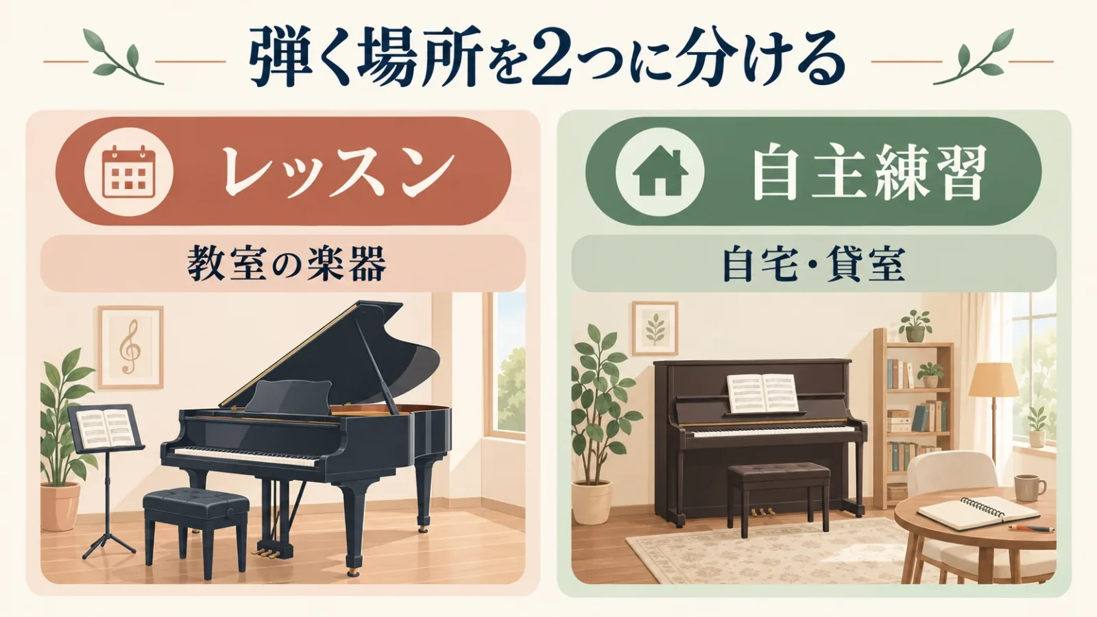 授業中の貸出楽器と、自主練習で使う場所・費用を分ける。