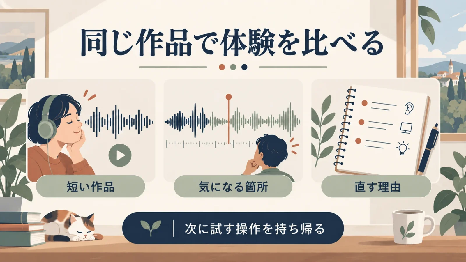 短い作品、気になる箇所、直す理由を揃えて体験を比べる。