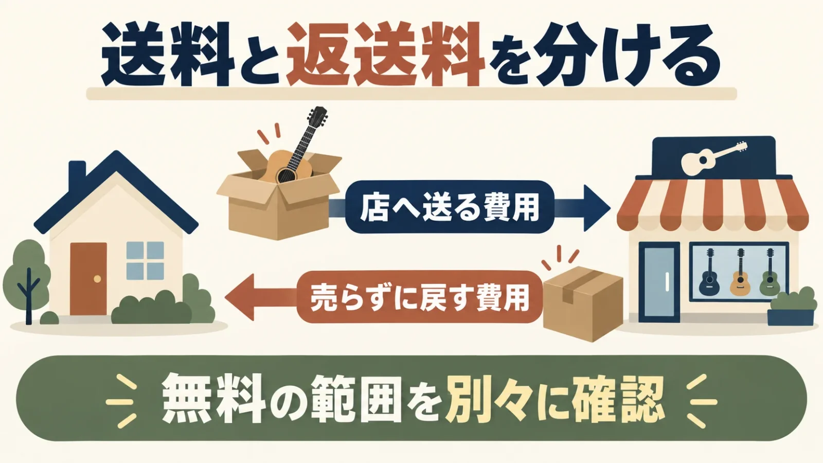 送料と返送料を分けて比較する図。