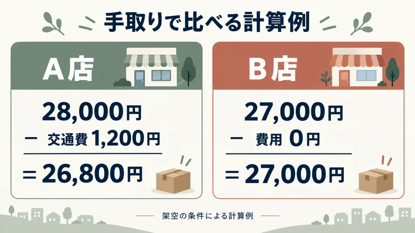 査定額と手取りを分ける仮の計算例。