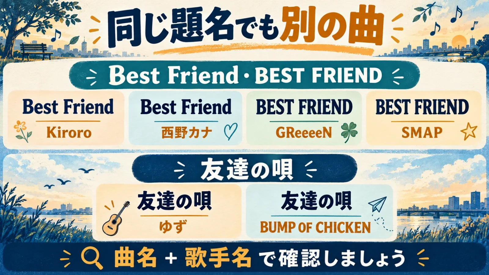 同名曲を歌手名で選び分ける