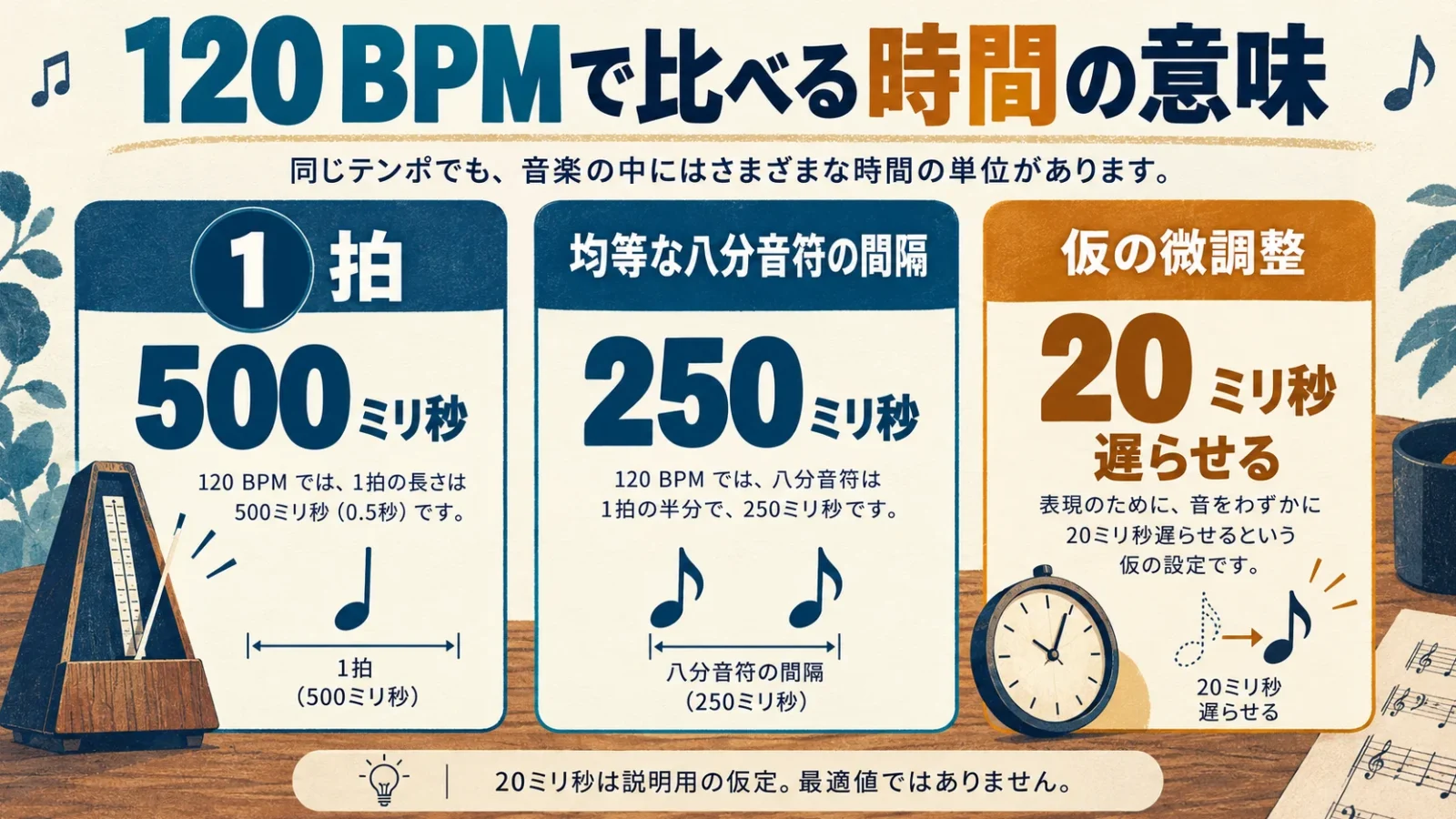 拍の途中の位置と演奏時刻の微調整を比べる