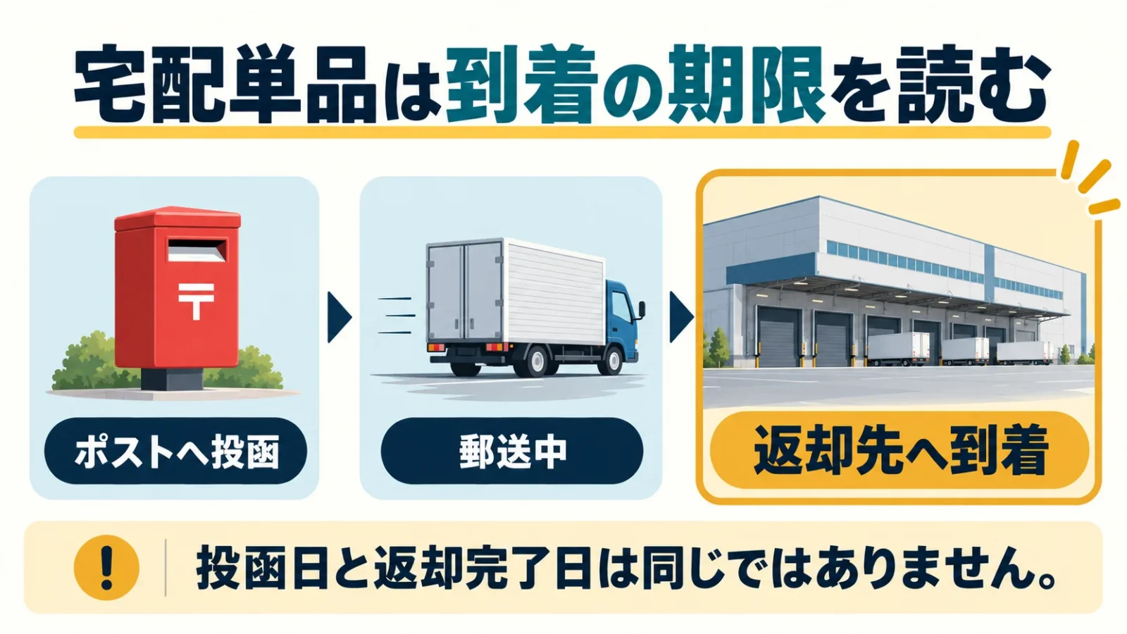 投函と到着を分けて返却予定を立てる