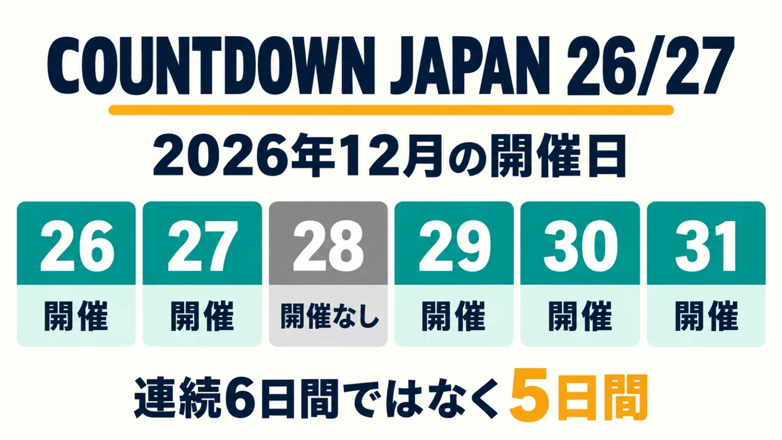COUNTDOWN JAPANの12月28日は開催がないと読み取る